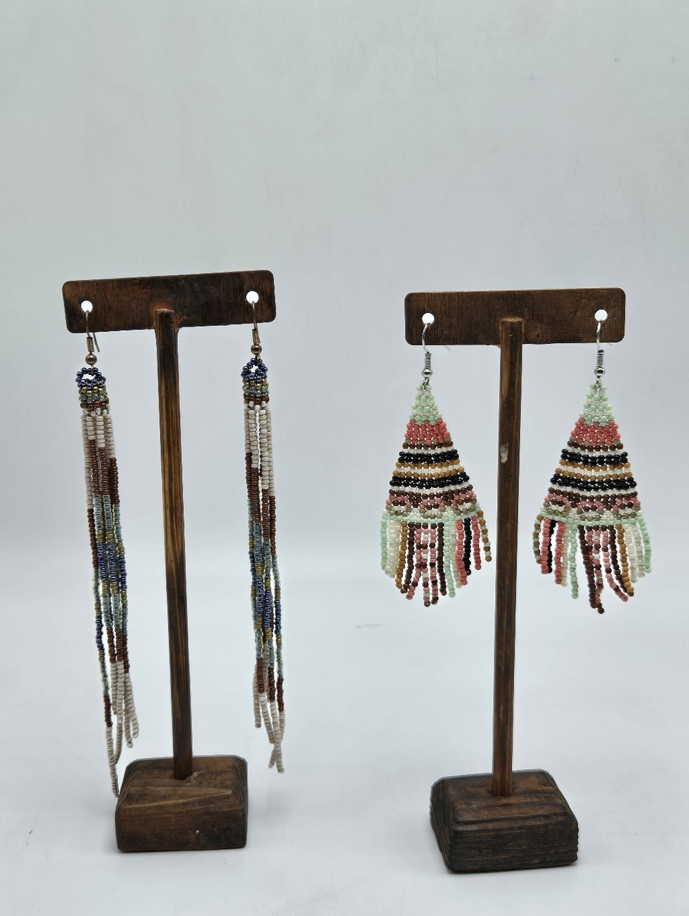 Lot of 2 Artisan Made Earrings Pierced Seed Beads Dangle Drop Collectable Vtg